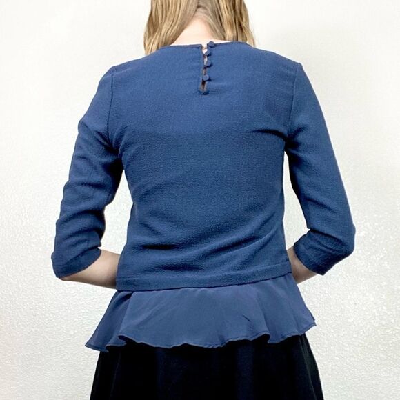 Zara Navy Blue Crepe Half Sleeve Peplum Blouse - Picture 2 of 6